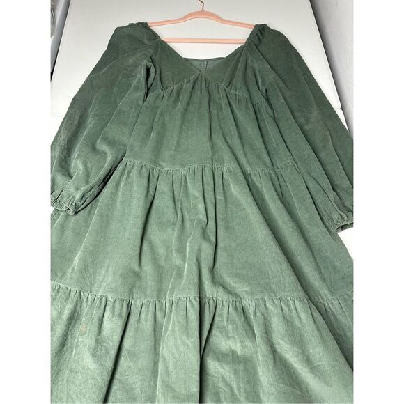 ASOS Design Tiered Cord Babydoll Dress Midi Smock Khaki Size 6 See Description - Picture 8 of 16